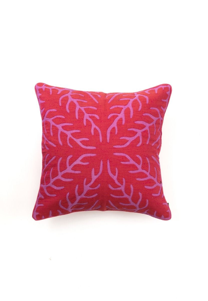 Bright Pink Hand-Woven Cotton Cushion Cover