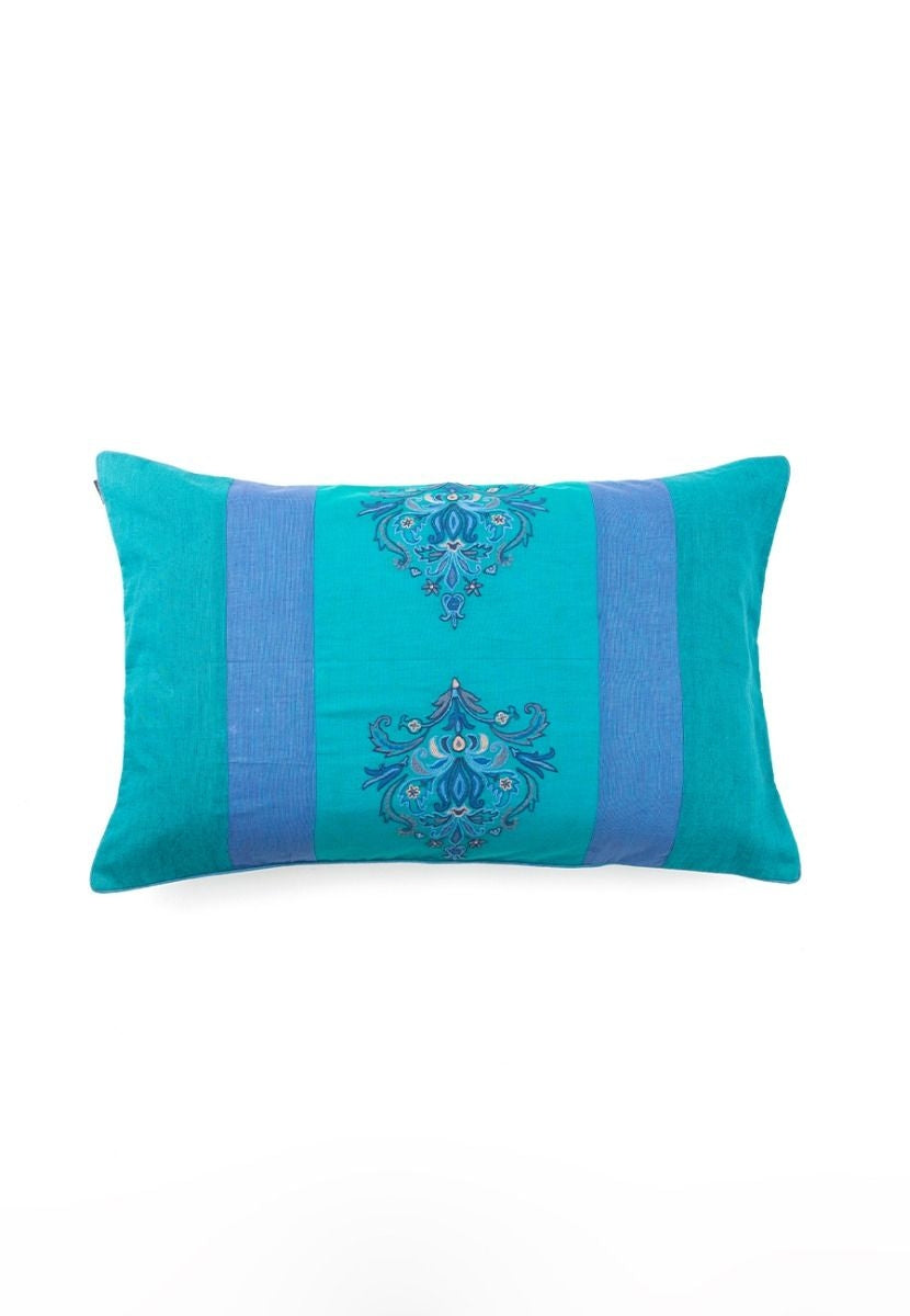 Cotton Teal Blue Hand-Woven Pillow Cover