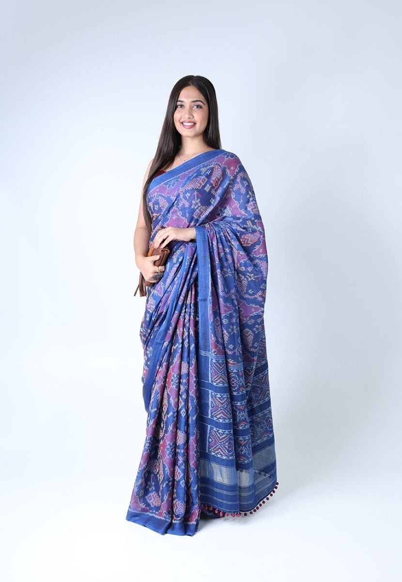 Blue Handwoven Cotton Patola Saree