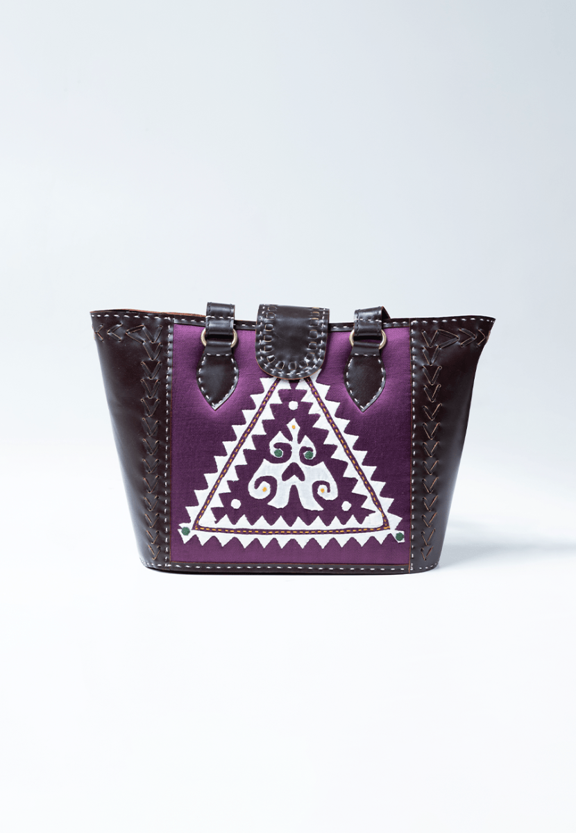 Purple Applique Work Handbag