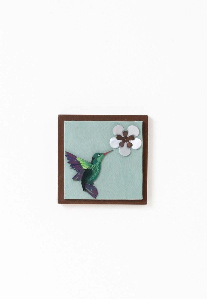 Mashru Wall Frame with Hand-Painted Hummingbird - Aluminum Cutout