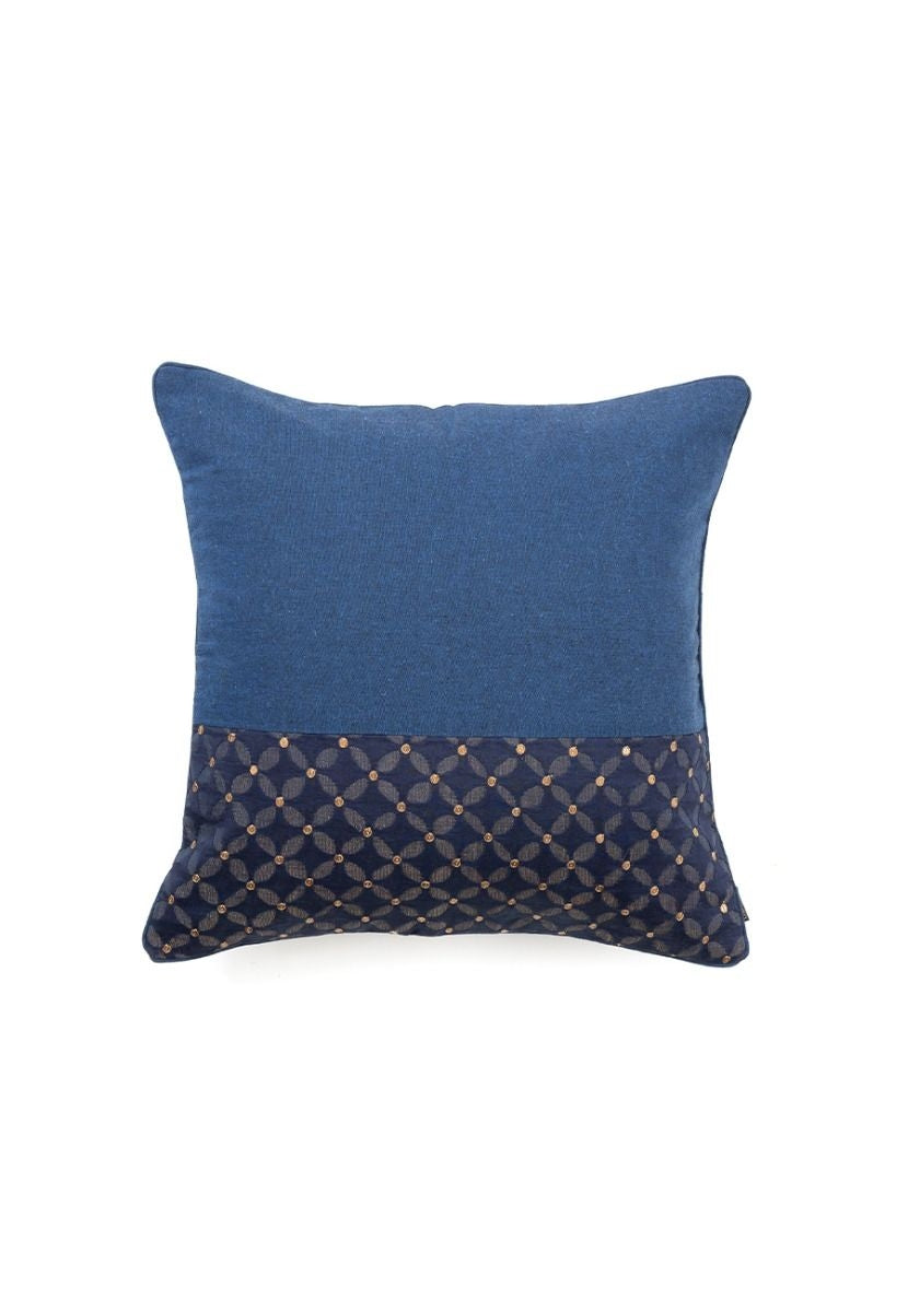 Shades of Blue Cotton Hand-Woven Cushion Cover