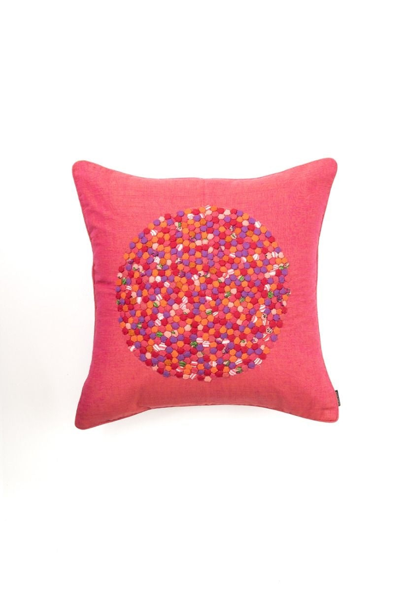 Hand-Woven Pink Cotton Cushion Cover