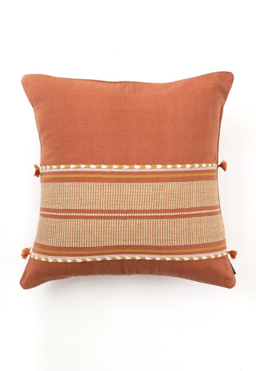 Rust Hand-Woven Cotton Cushion Cover with Bhujodi Weave