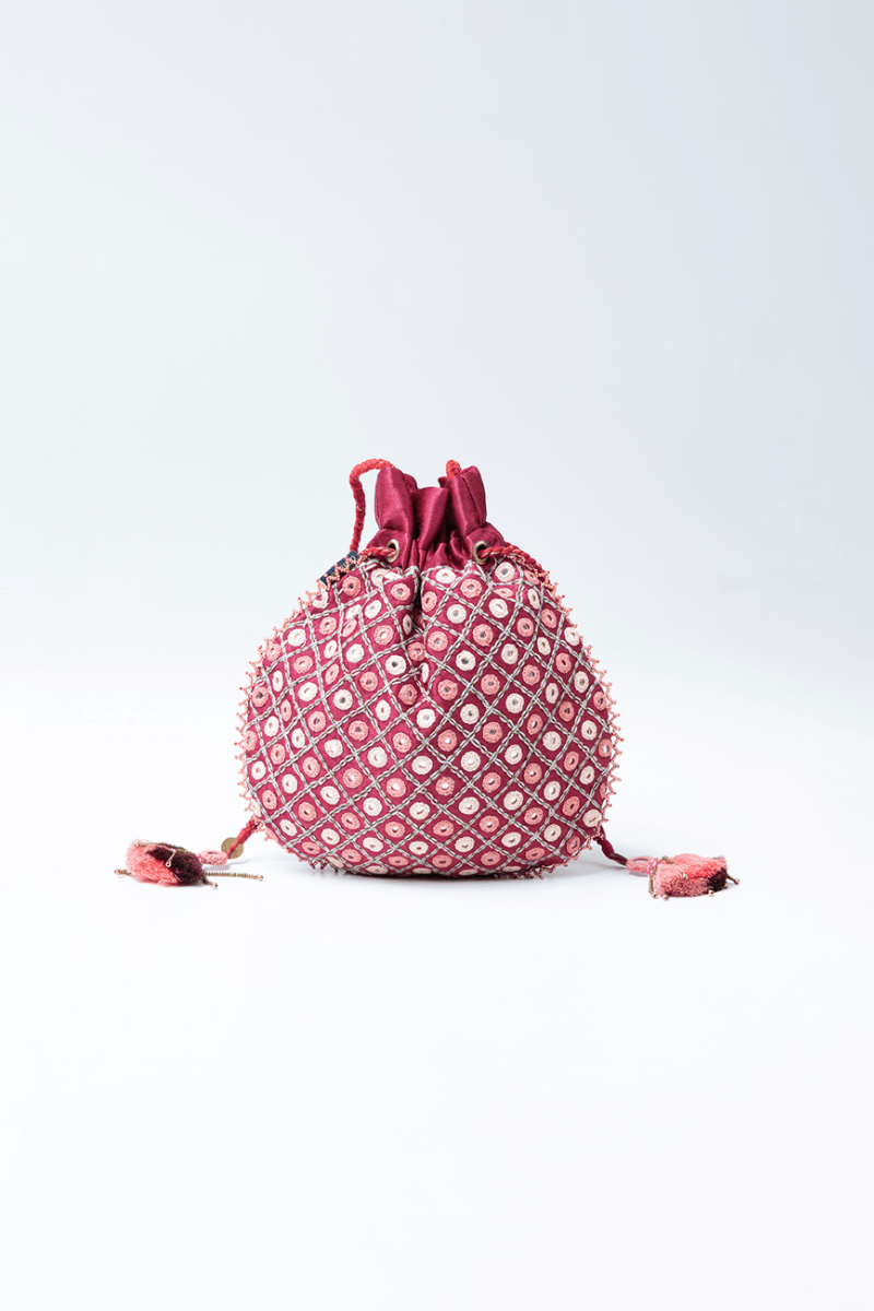 Maroon Mashru Potli Bag