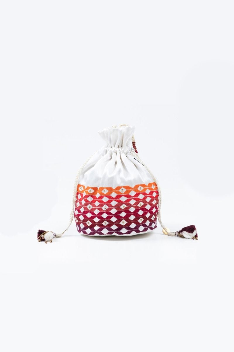 White Round Hand Embroidered Potli Bag