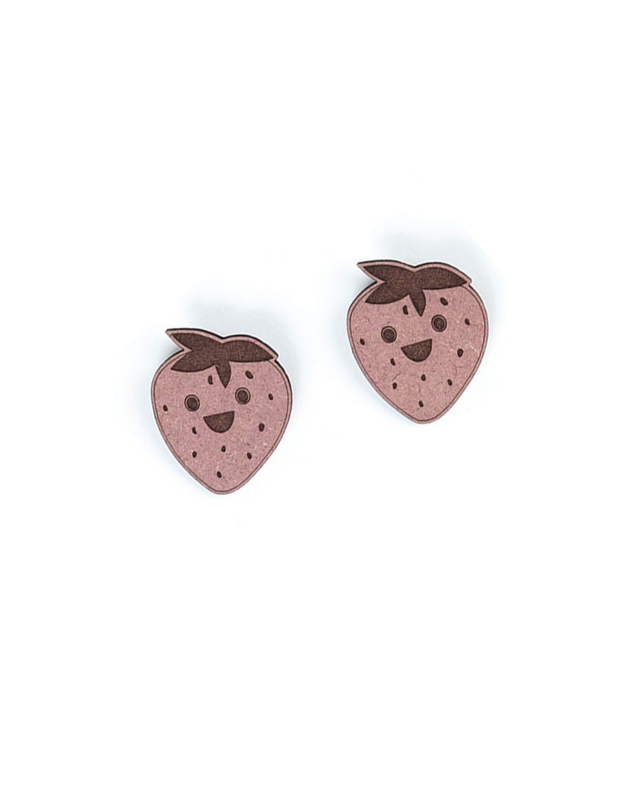 Natural MDF Strawberry Brooch (Set of 2)