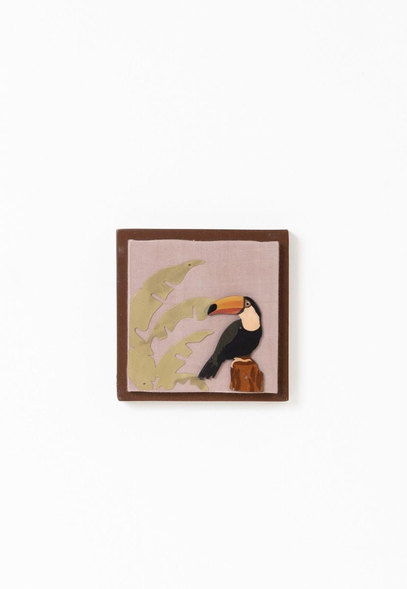 Peach Color Toucan Bird Wall Frame - Brass Cutout