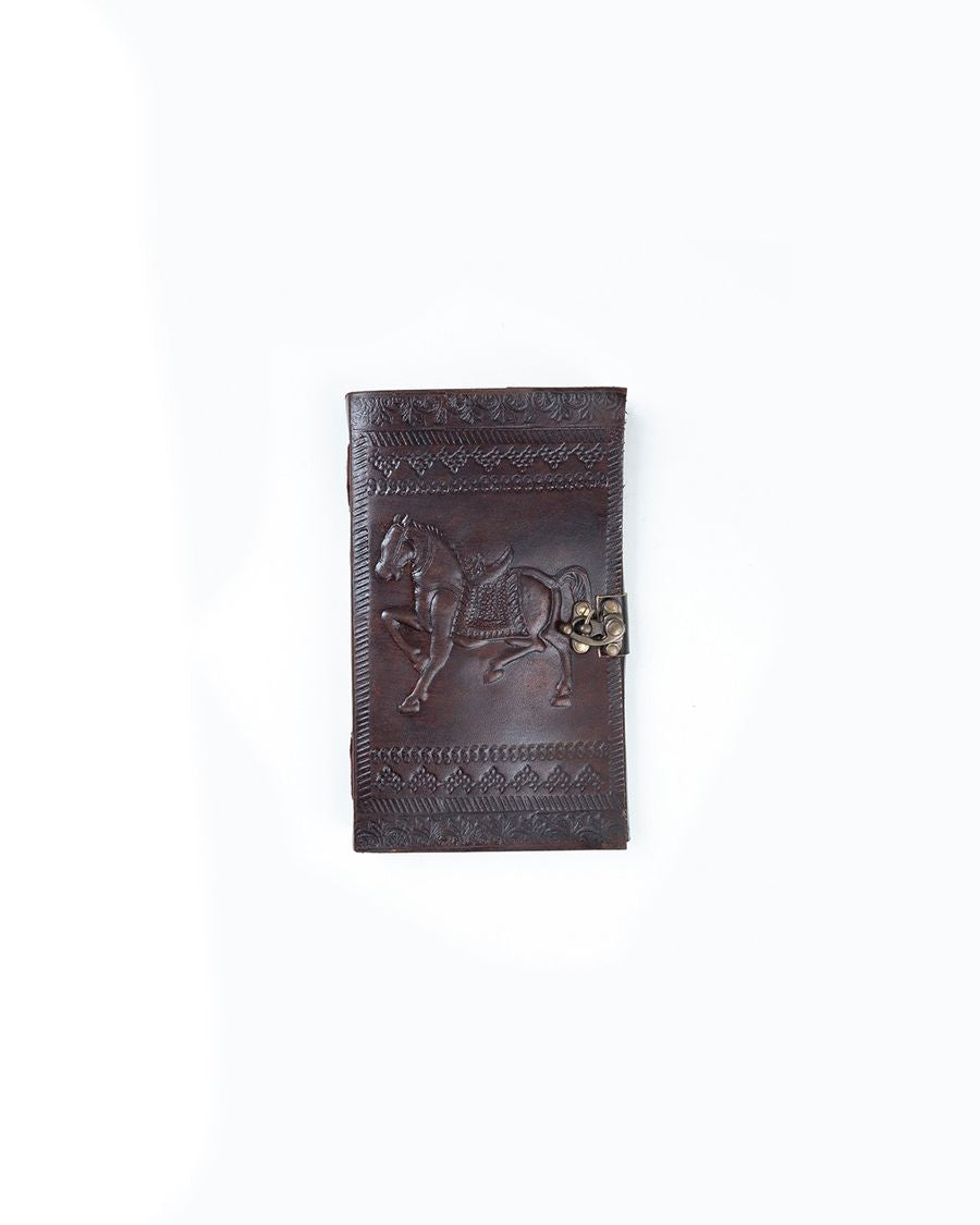 Brown Leather Horse Motif Embossed Diary