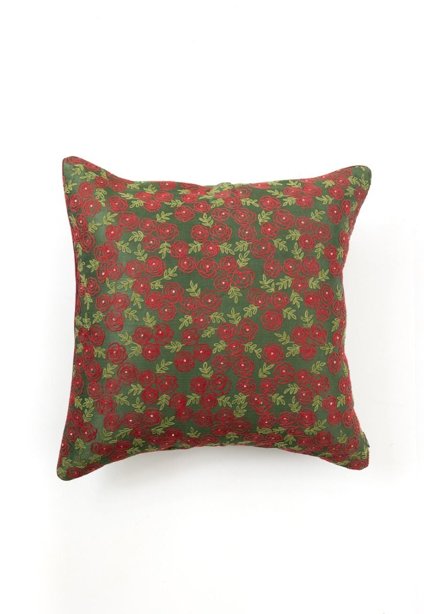 Hand-Woven Olive Green Cushion Cover