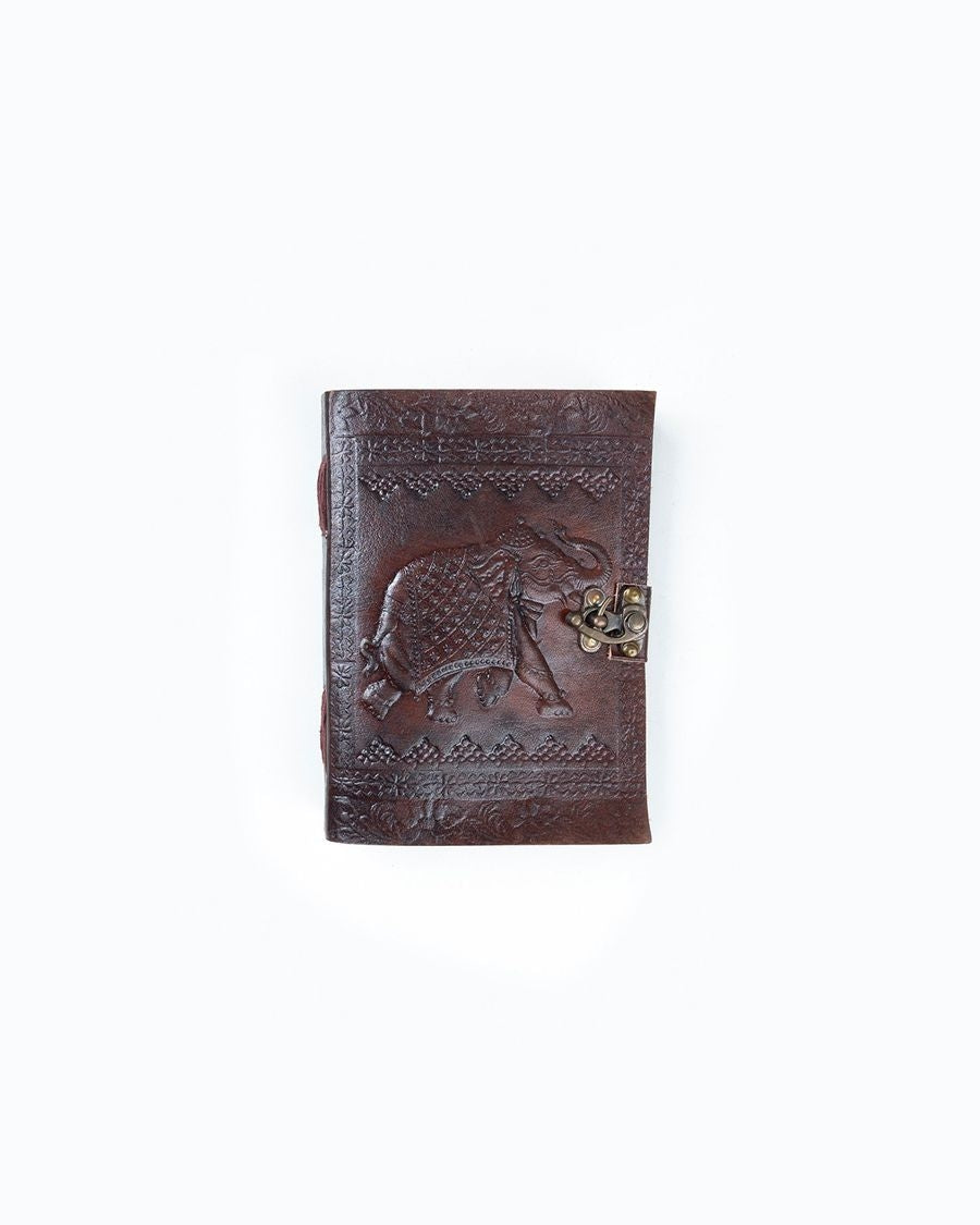 Brown Leather Elephant Motif Embossed Diary