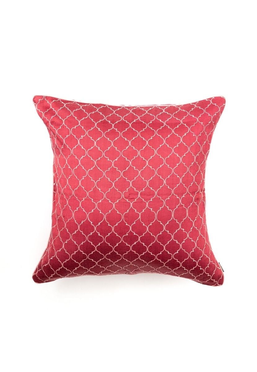 Pink Hand-Woven Mashru Cushion Cover