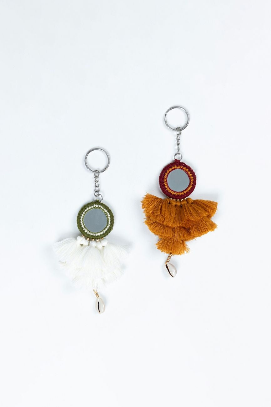 Mustard & White Keychains (Set of 2)