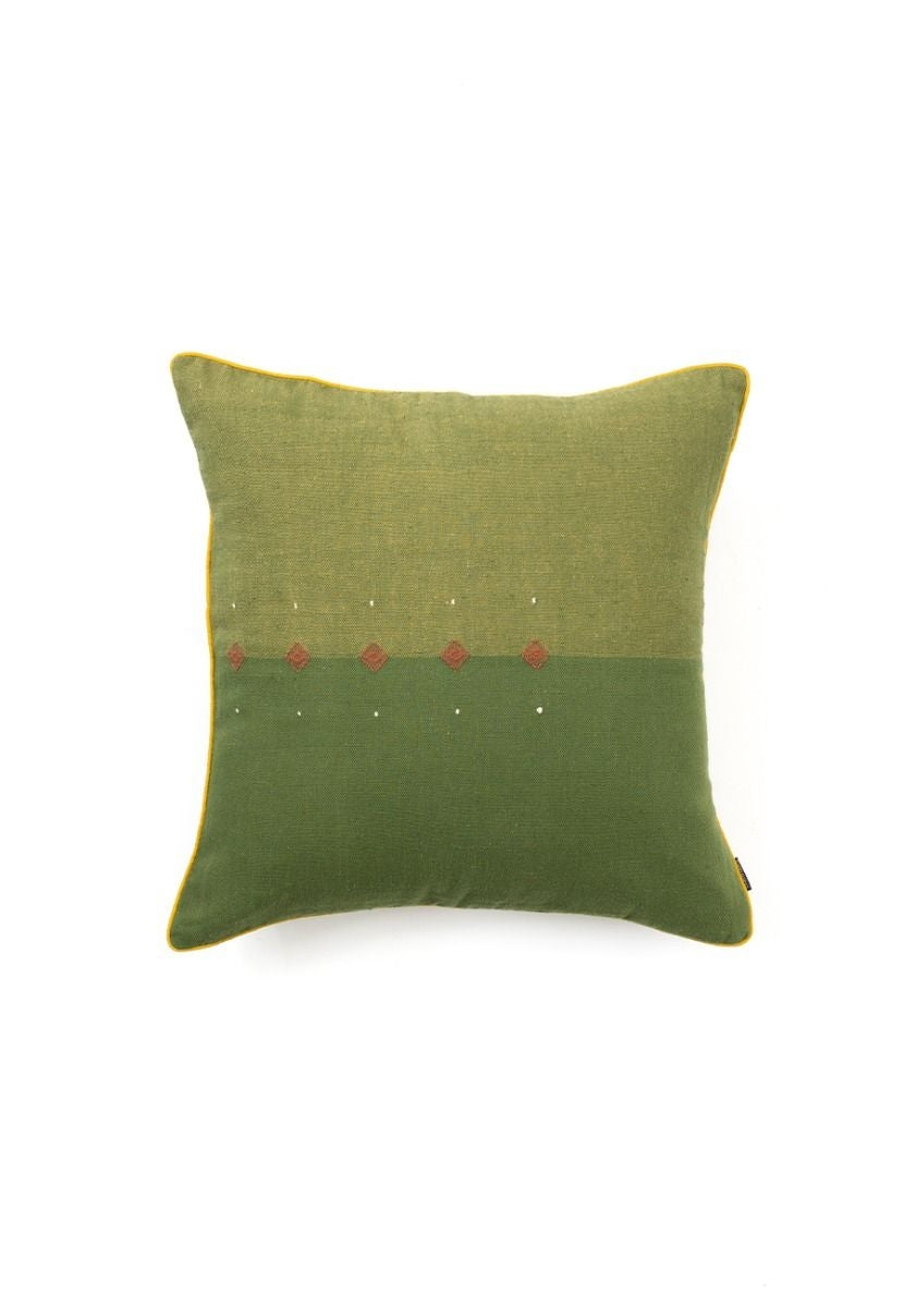 Olive Green Hand-Woven Cotton Cushion Cover