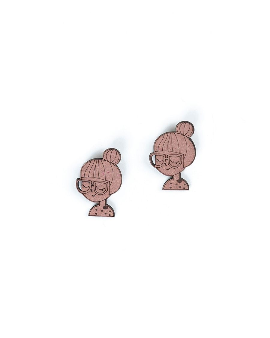 Natural MDF Girl Face Brooch (Set of 2)