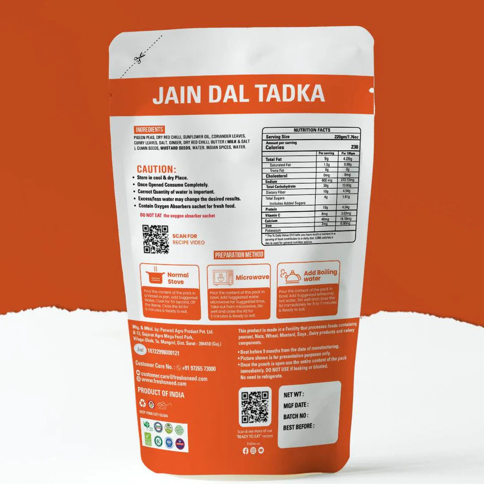 Fresh O Need Dal Tadka ( Without Onion & Garlic ) - Ready To Eat 220 gms