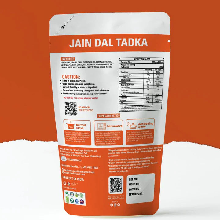 Fresh O Need Dal Tadka (Without Onion & Garlic) - Ready To Eat 220 gms