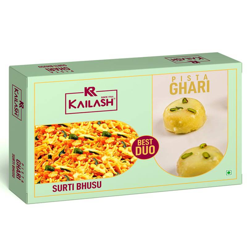 Kailash Sweets & Snacks Set Of Pista Ghari & Surti Bhusu - Total: 1000 gms - India shopping