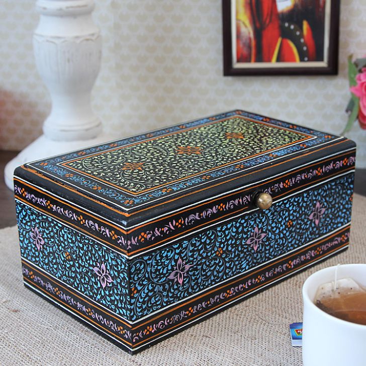 Hand Painted Tea Box : Mughal Blue