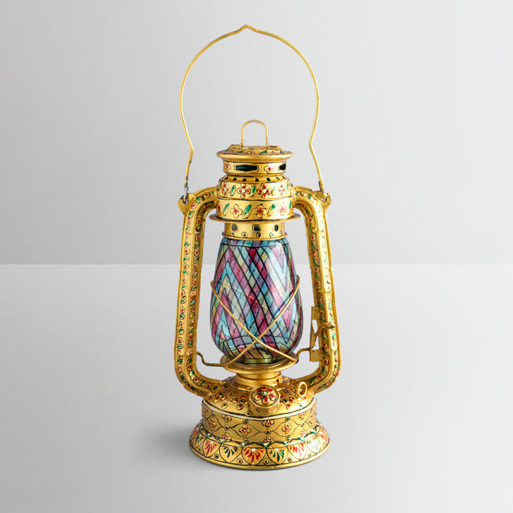 Hand Painted Hurricane Oil Lantern: Golden