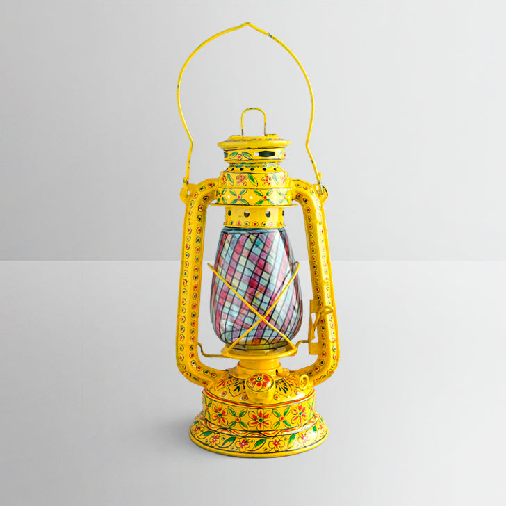 Hand Painted Hurricane oil  Lantern: Yellow