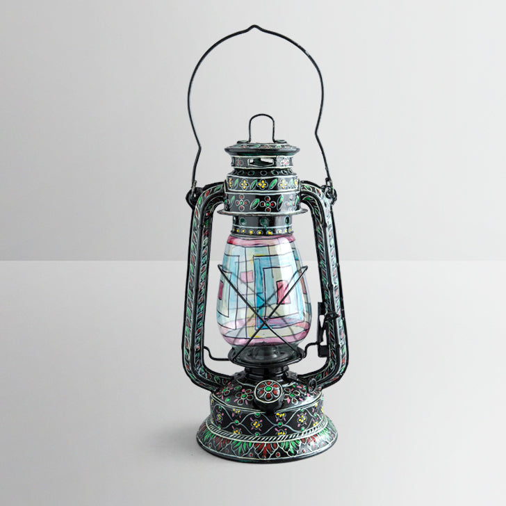 Hand Painted Hurricane Oil Lantern: Black