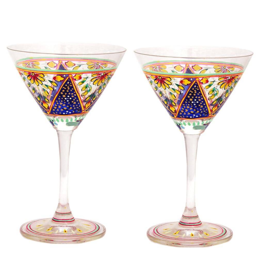 Hand Painted Cocktail/Mocktail glasses set of 2 Mughal,Perfect couple gift, Bar lovers Collectible - India shopping