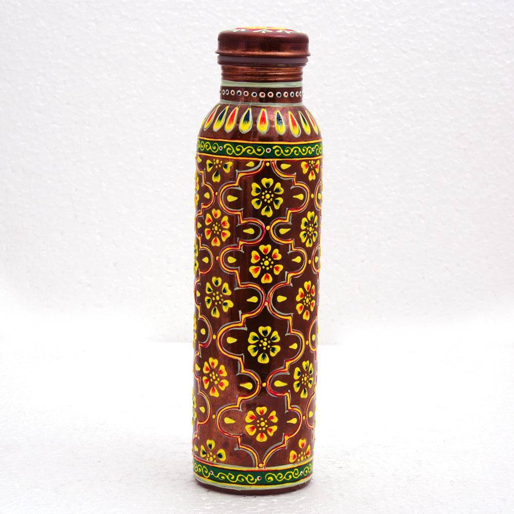 Hand Painted Copper Water Bottle- Copper with Crystals - India shopping