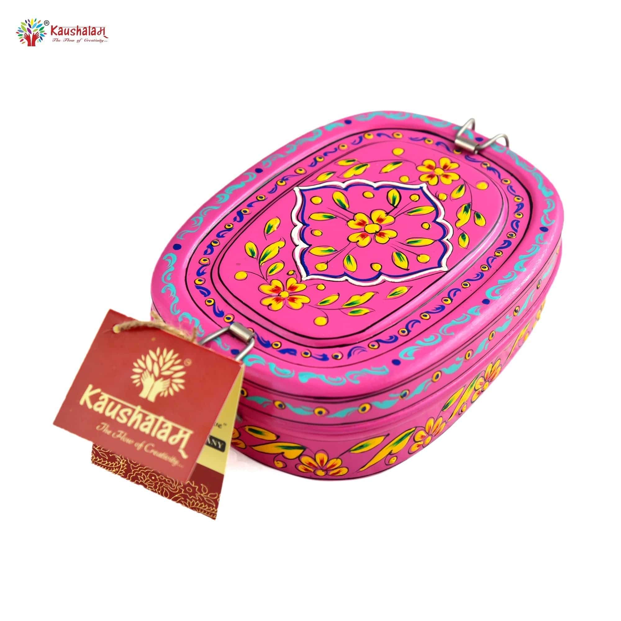 Hand Painted Lunch Box , Bento Box : School Lunch Box: Pink - India shopping