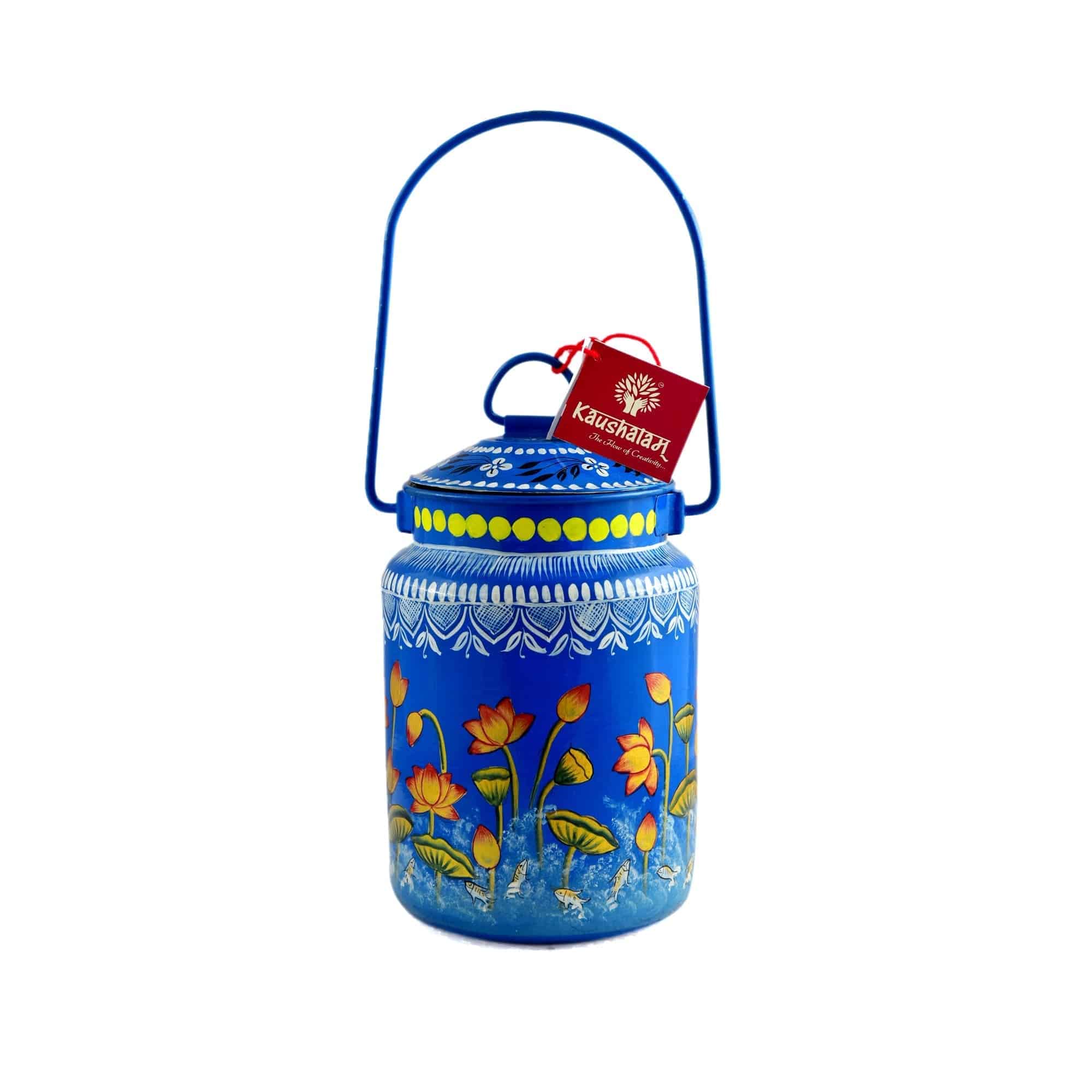 Hand Painted Milk Bucket - "Kamal Talai" The Lotus Pond - India shopping