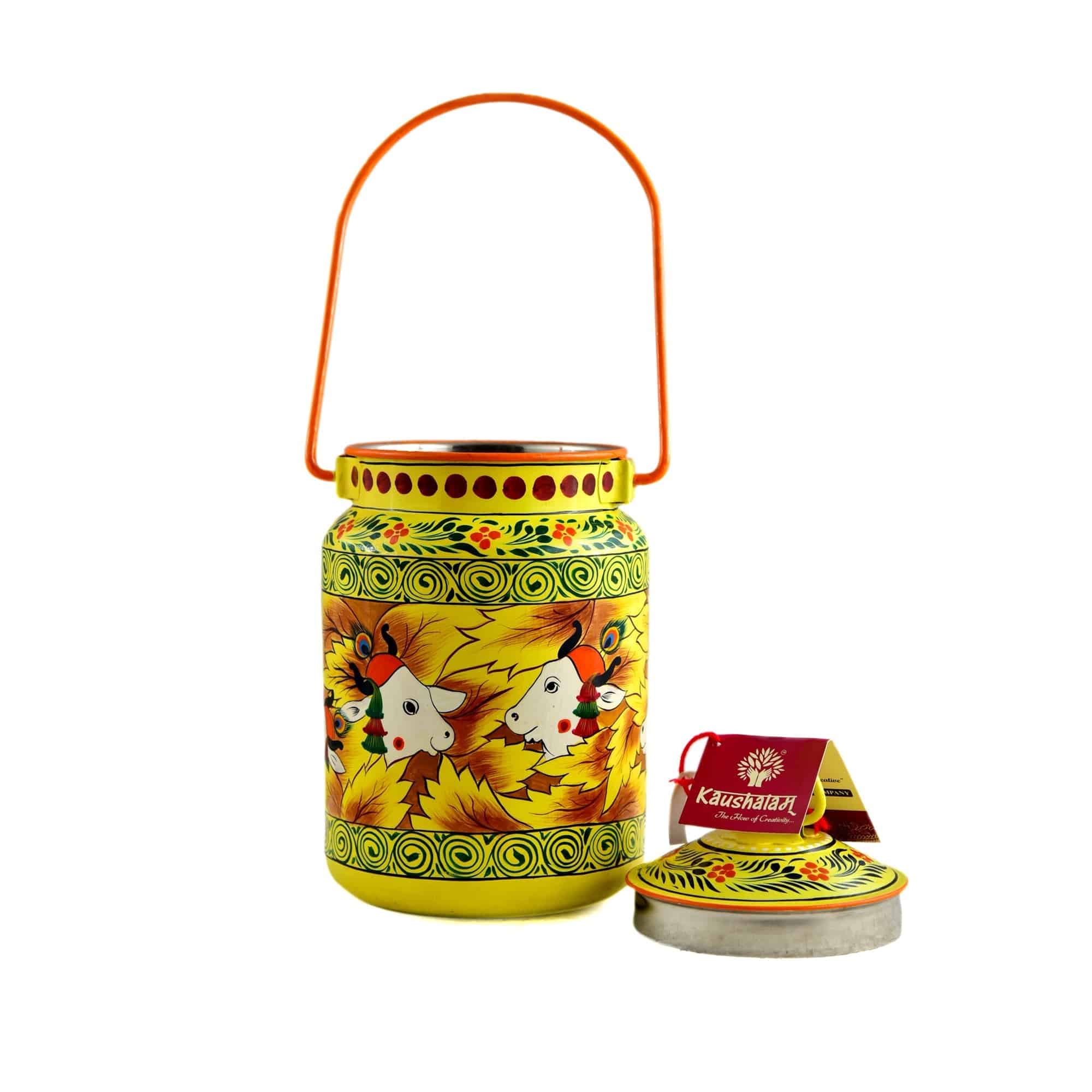 HAND PAINTED MILK BUCKET - LEMON YELLOW - India shopping