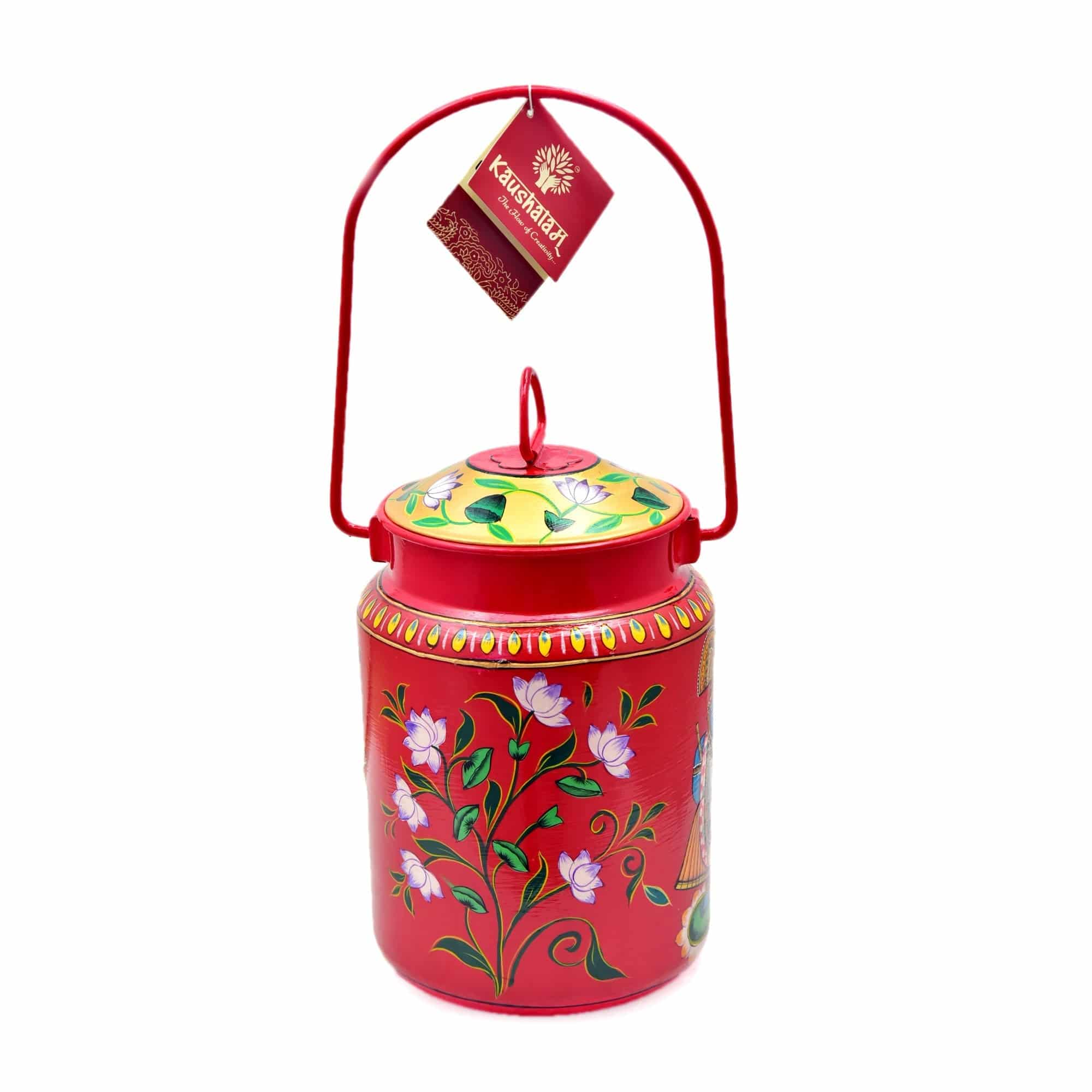 Hand Painted Milk  Bucket  Red Pichawai Art  - SRINATHJI - India shopping