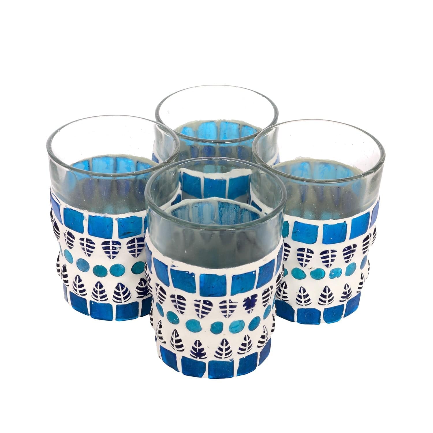 Hand Painted Mosaic Tea Set 4 : Blue - India shopping