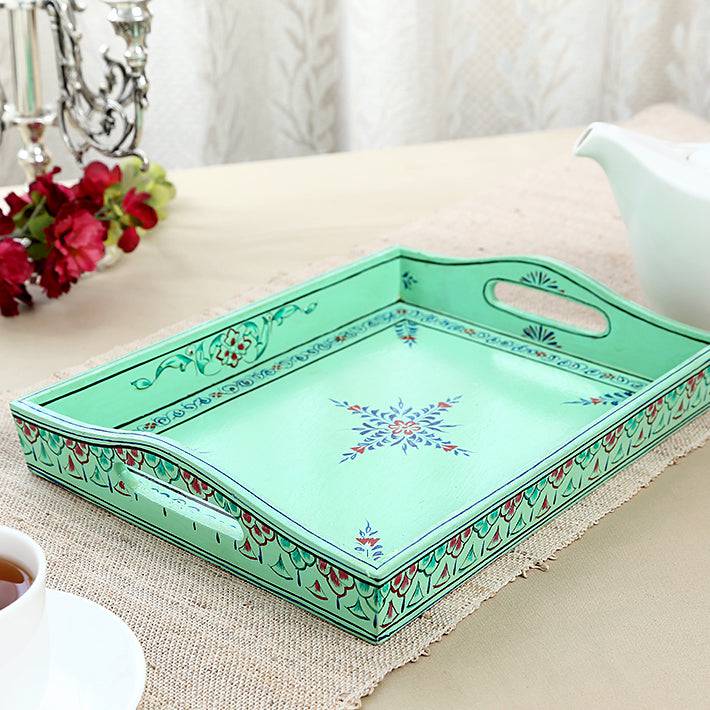 Hand Painted Serving Tray - Classic Sea Green - India shopping