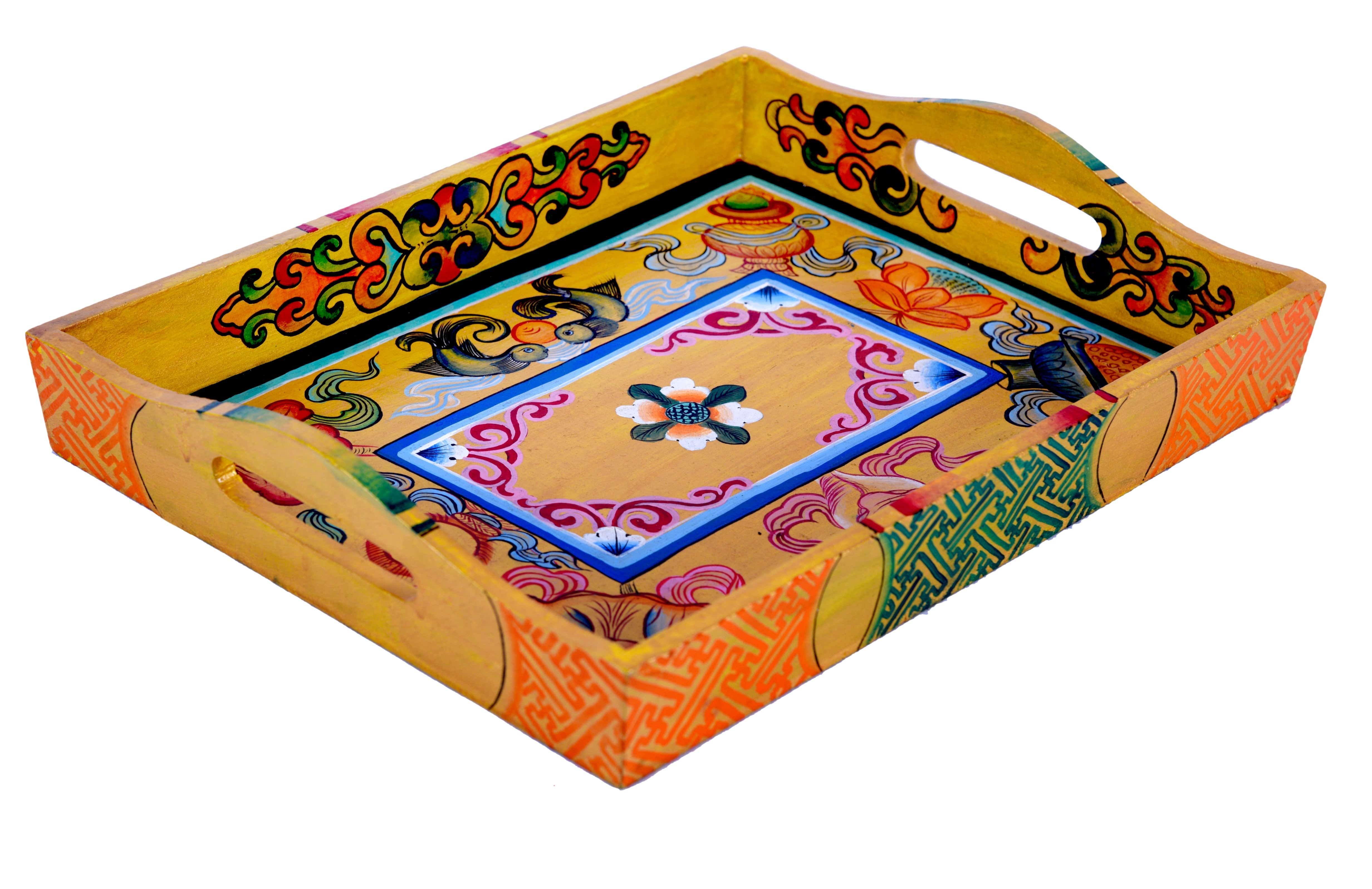 Hand Painted serving tray in mdf : Ladakhi art work - India shopping