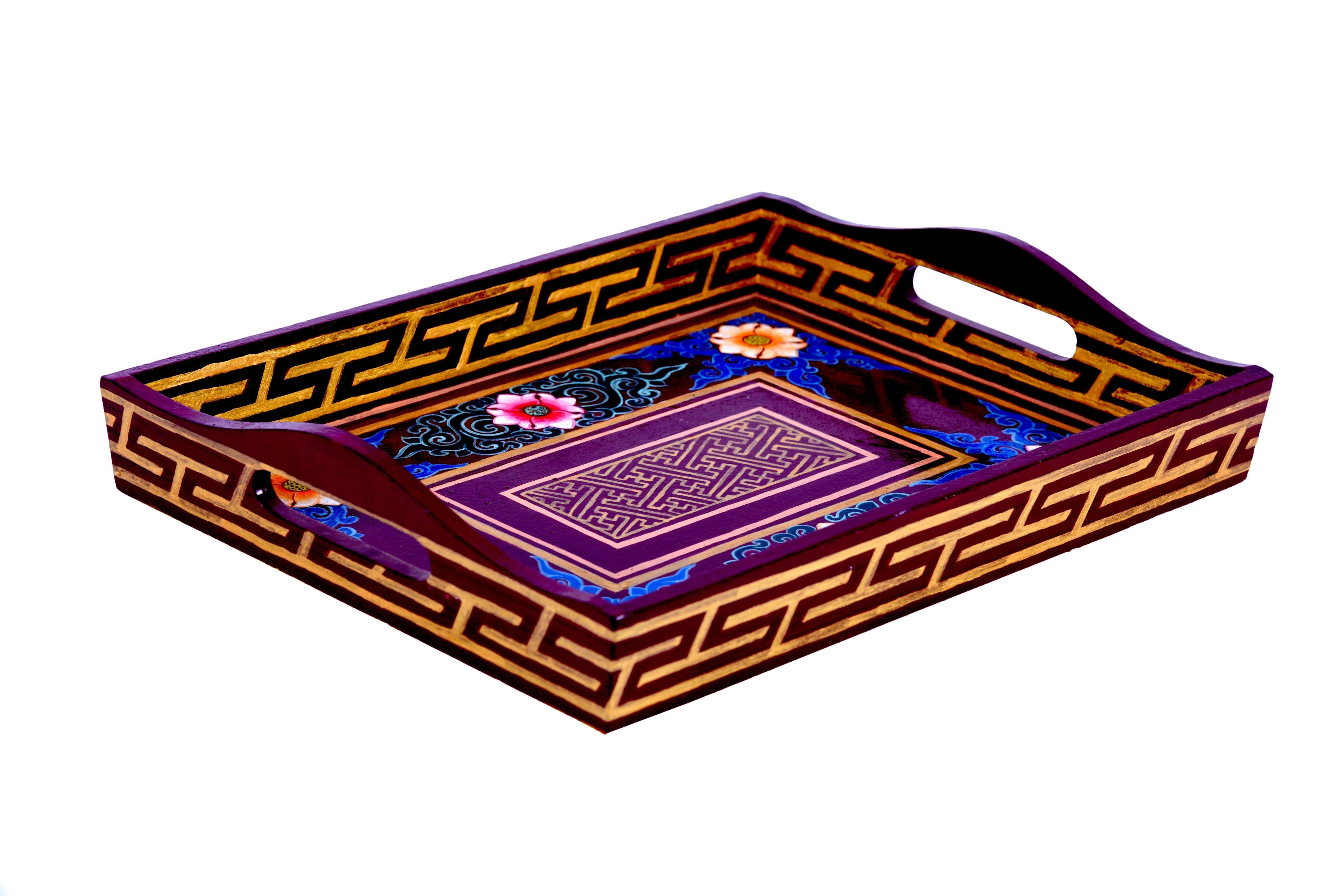 Hand Painted Serving Tray  : Ladakhi art work - India shopping