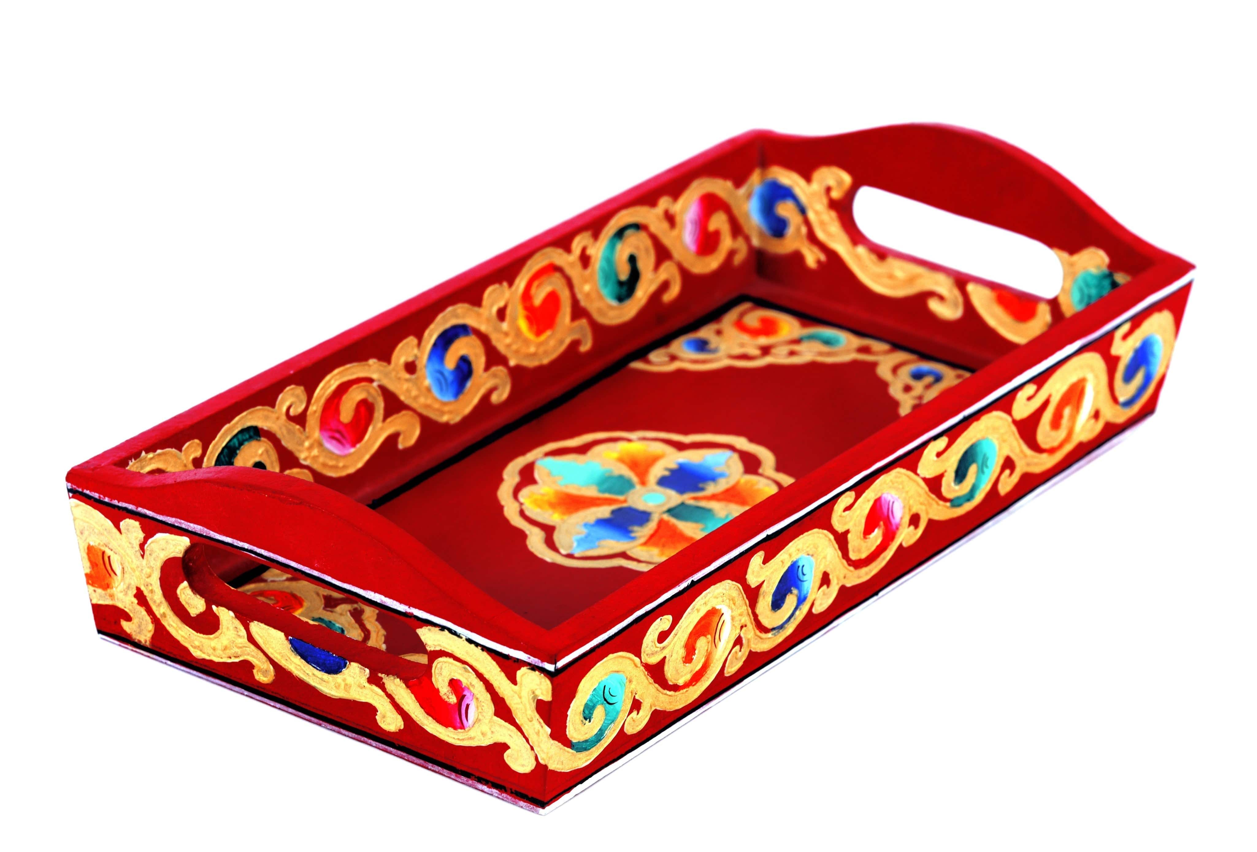 Hand Painted Serving Tray Small : Ladakhi Artwork - India shopping