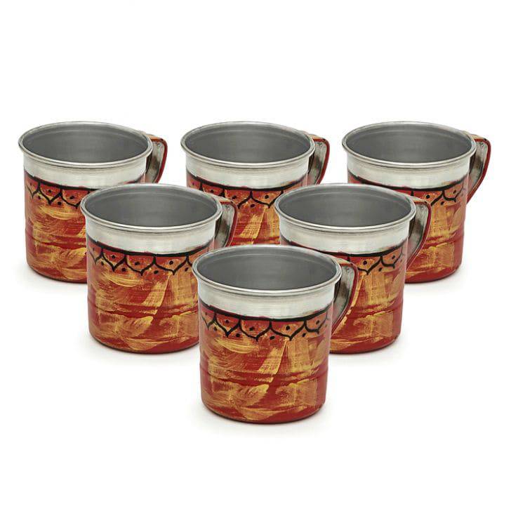 Hand Painted Tea Cups Set of 6 : Antiqua Red - India shopping