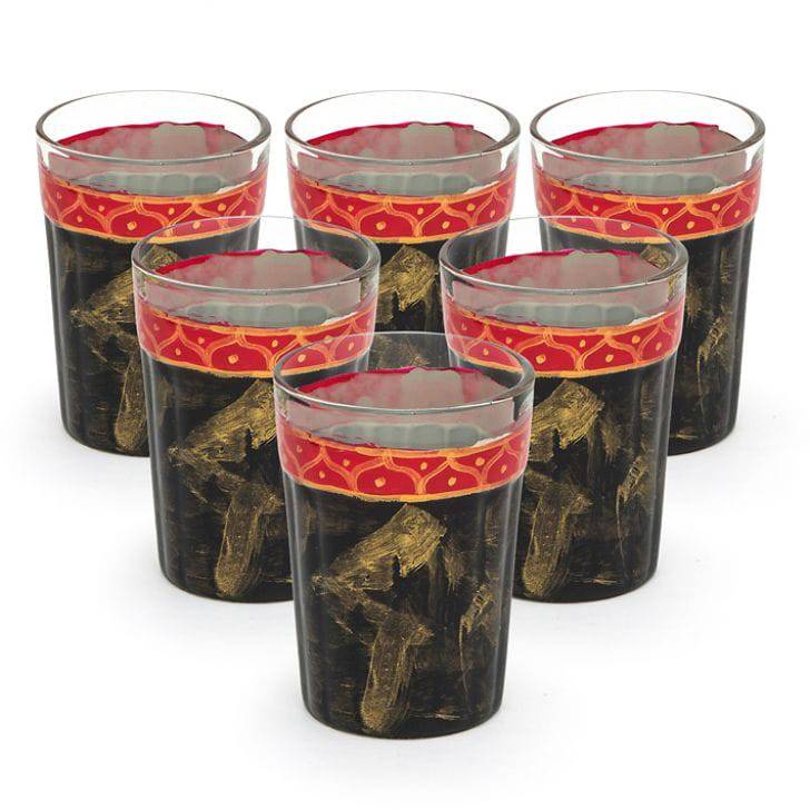 Hand Painted Tea Glass set of 6 : Black Glow - India shopping