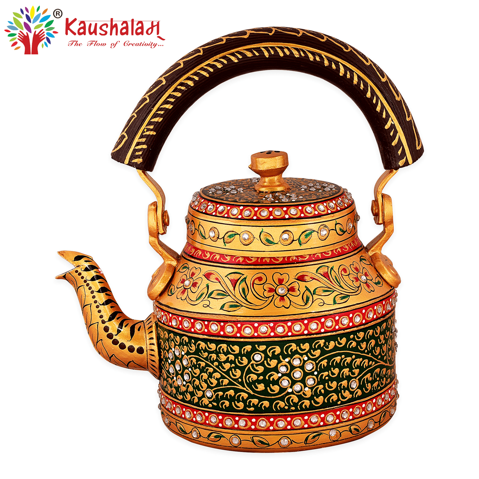 Hand Painted Tea Kettle :  Black Golden - India shopping