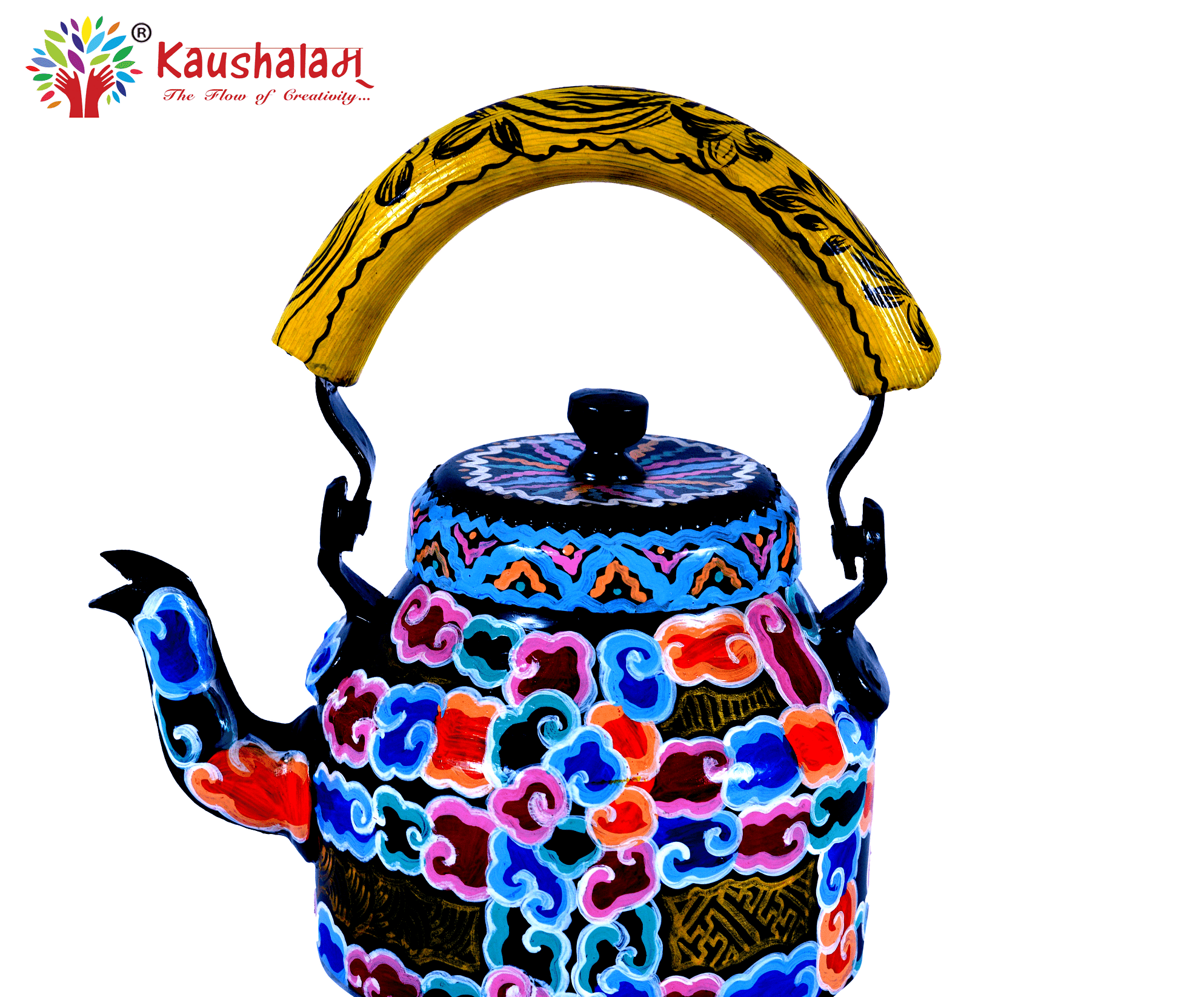 Hand Painted Tea Kettle :  Blue Ladhakhi Painted - India shopping