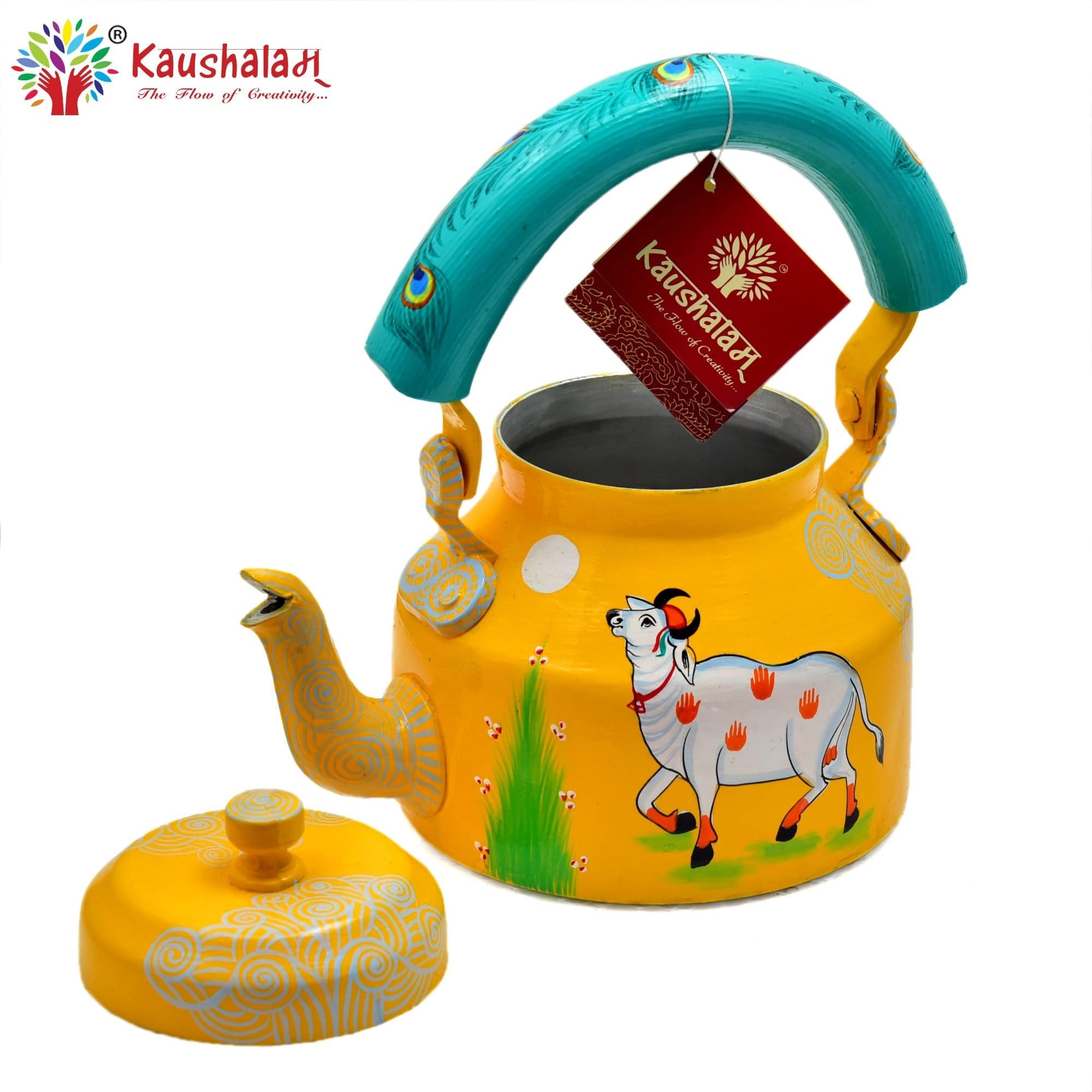 Hand Painted Tea Kettle :  Cow Painted - India shopping