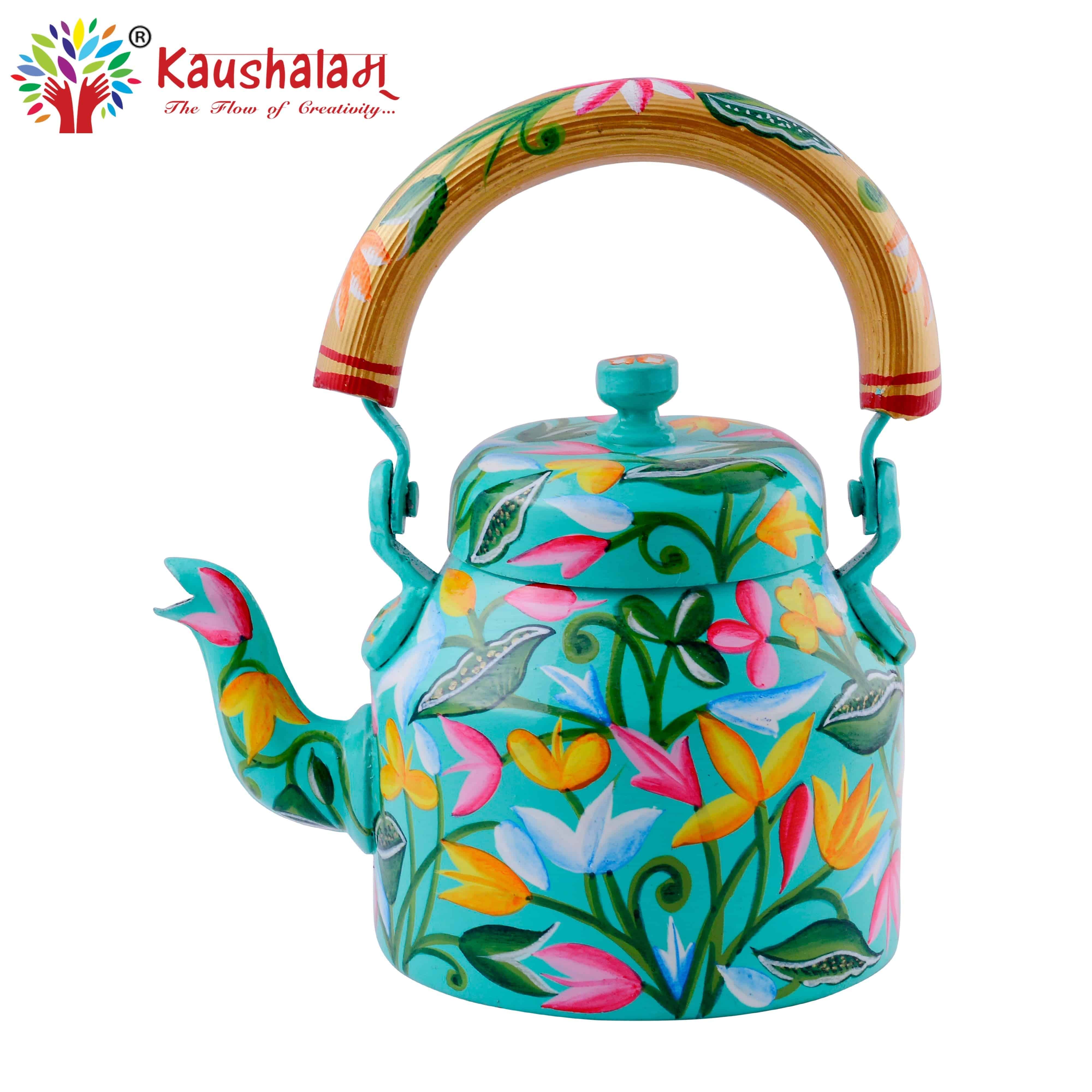 Hand Painted Tea Kettle :  Floral Pichwai - India shopping