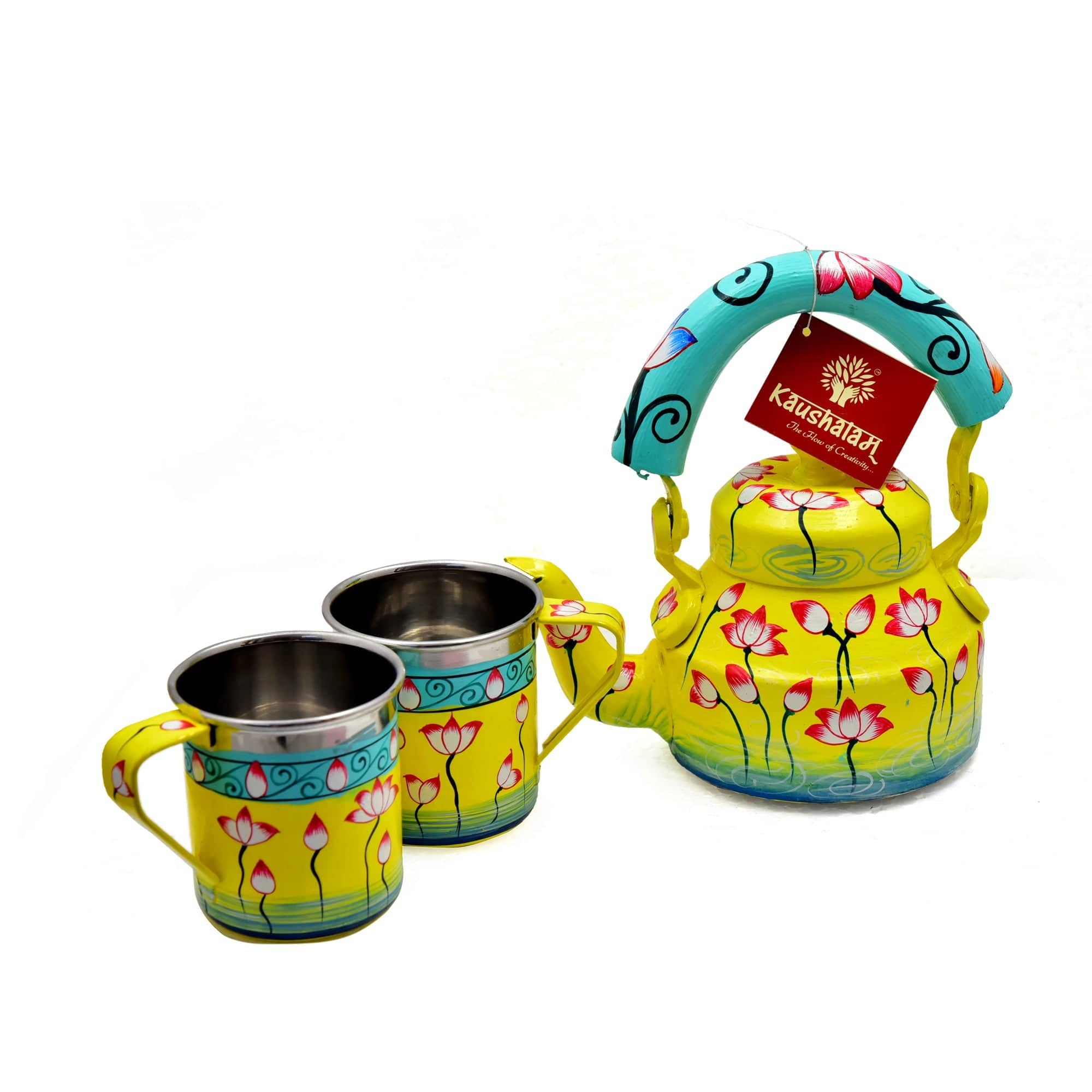 Hand Painted Tea Kettle : Pichwai Lotus - India shopping