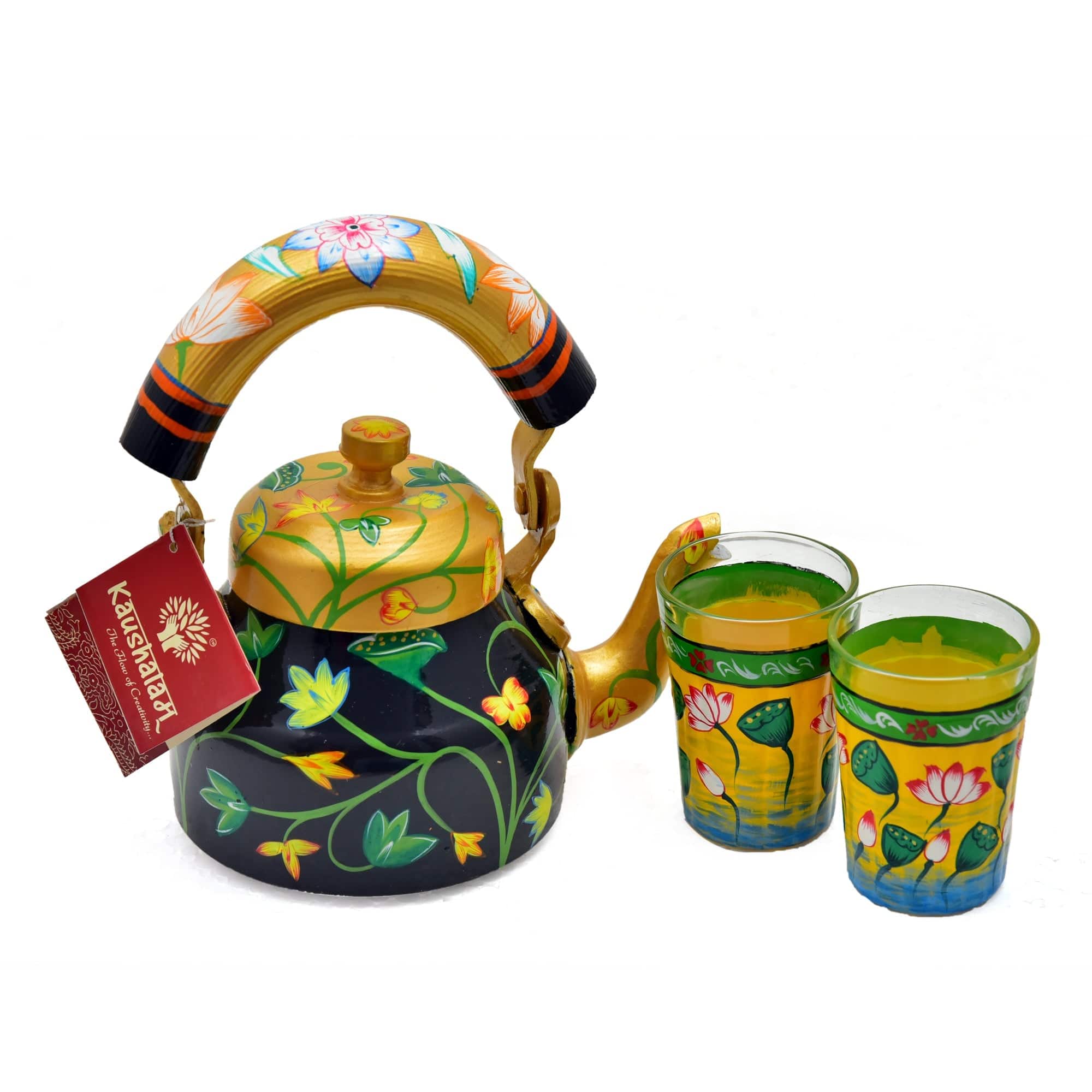 Hand Painted Tea Kettle : Pichwai Lotus Art - India shopping