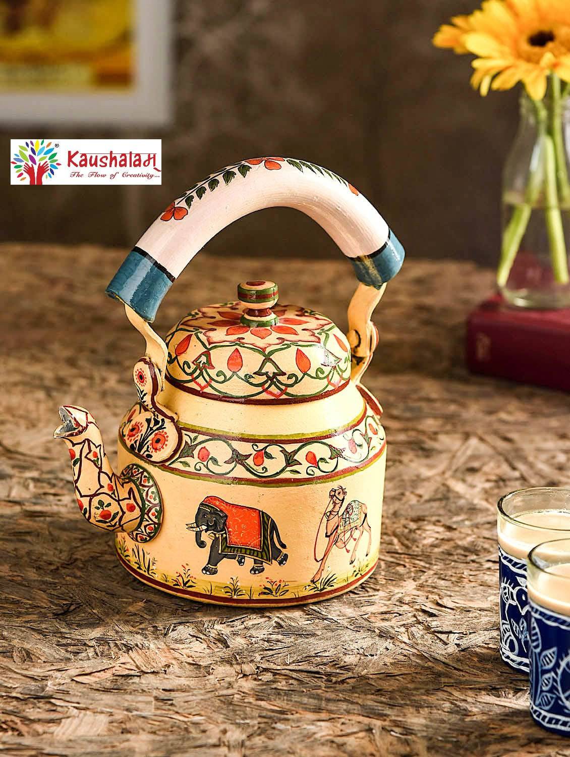 Hand Painted Tea Kettle : Royal Rajasthan - India shopping