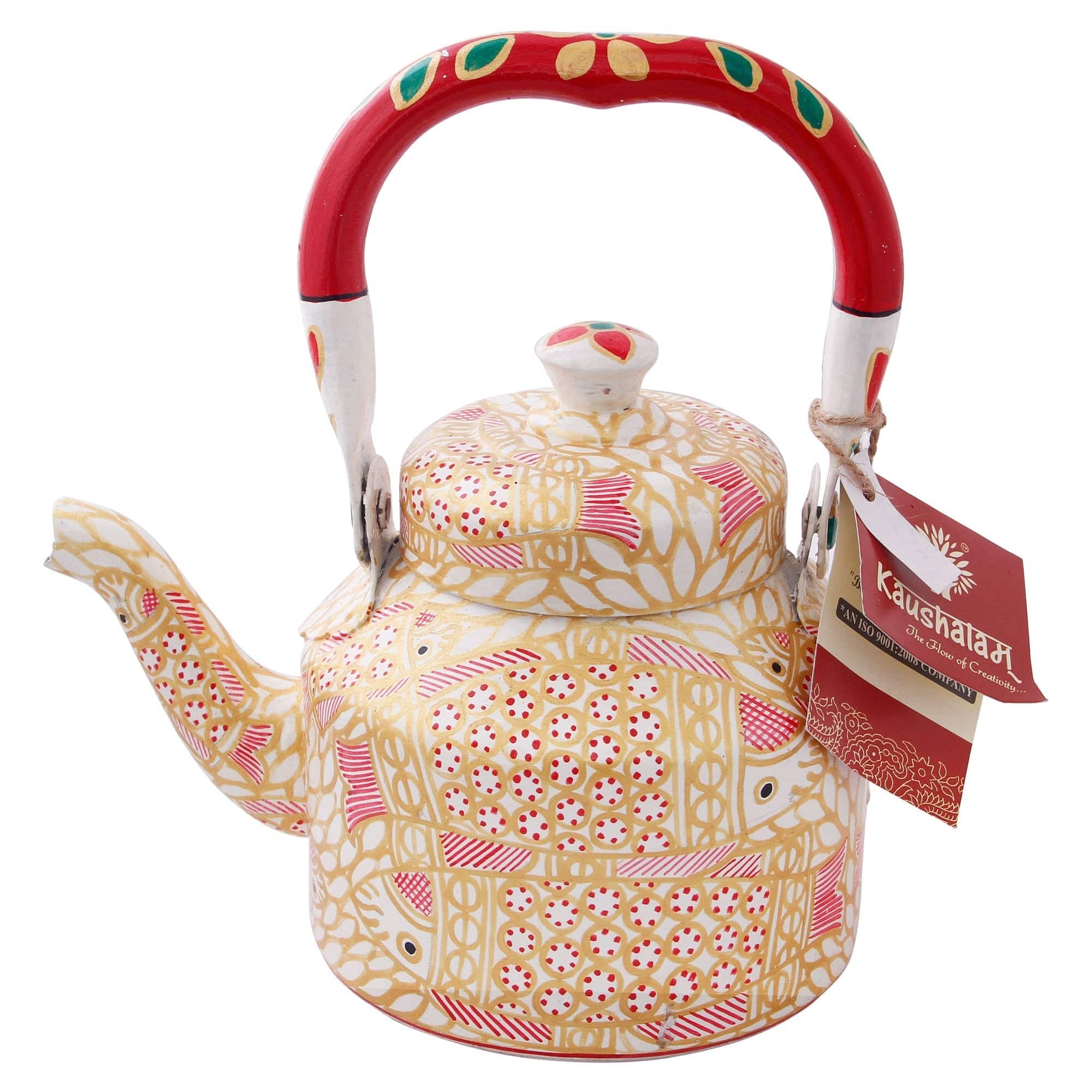 Hand Painted Tea Kettle Stainless steel 1000 ml : "FISH POND" - India shopping