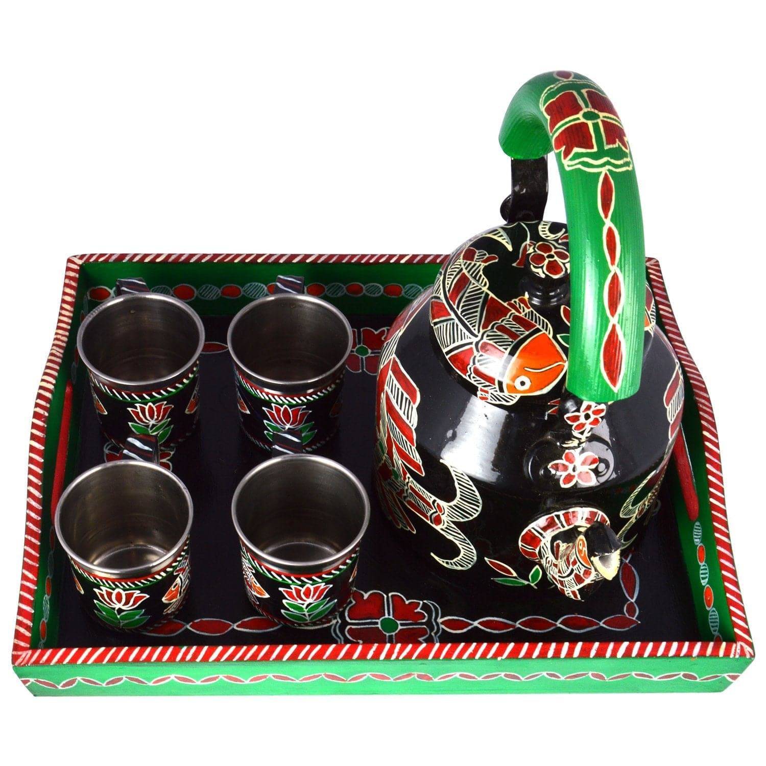 Hand Painted Tea Set : Black Fish - India shopping