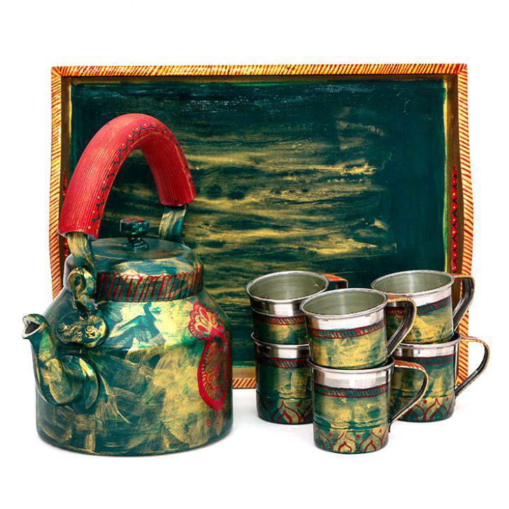 Hand Painted Tea Set : Green Glamour - India shopping