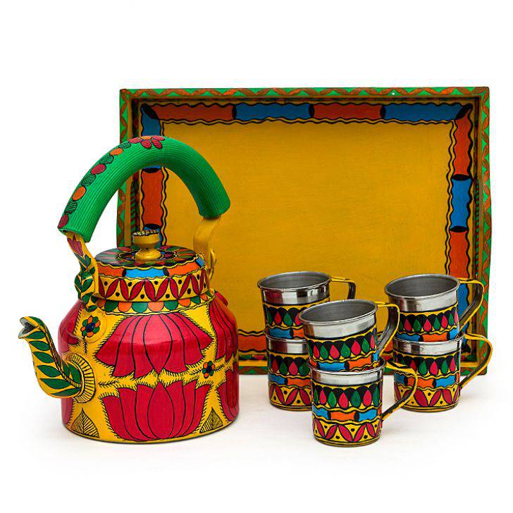 Hand Painted Tea Set : Yellow Lotus - India shopping